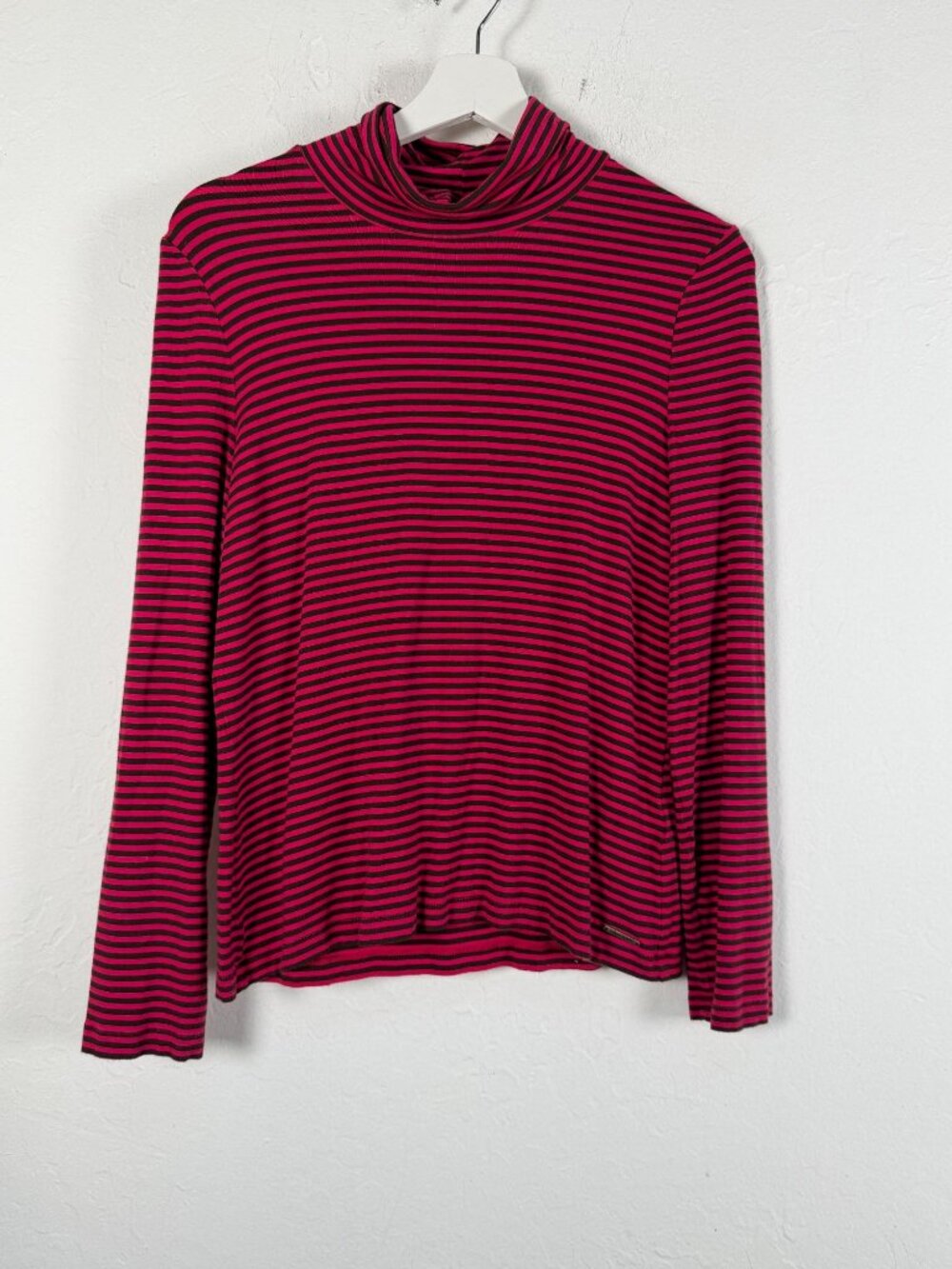 Saint James Women Pink Brown Striped Mock Neck Turtleneck Top Size 8 Breton Knit